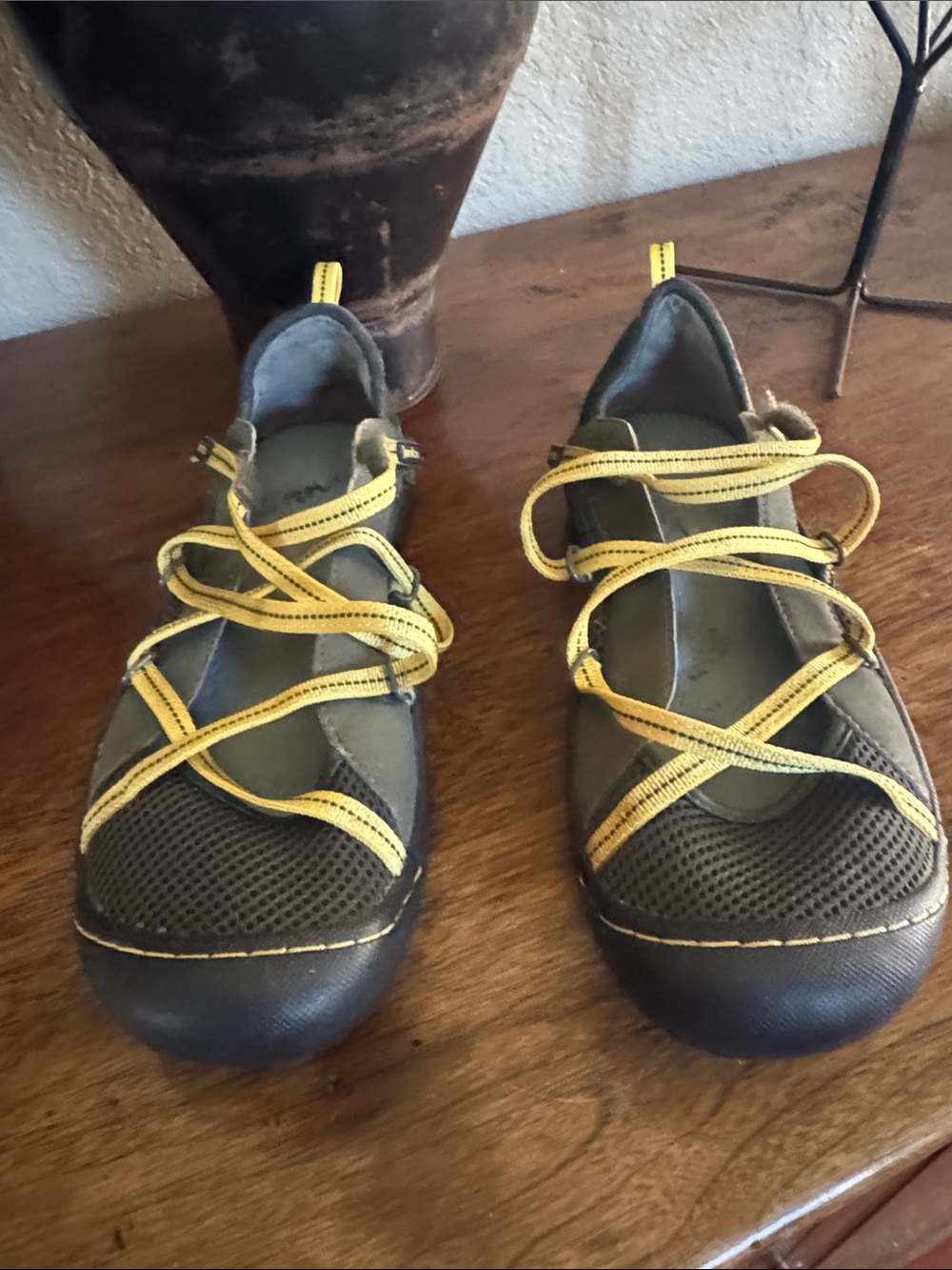 Jambu Women's Olive Gray Athletic Slip-Ons with Yellow Straps